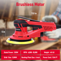 Garvee Exzenterschleifer 350W Bürstenloser Motor 6-fach Geschwindigkeit 150mm Schleifteller Leicht Präzises Schleifen