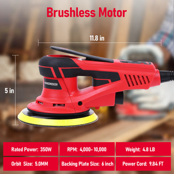 Garvee Exzenterschleifer 350W Bürstenloser Motor 6-fach Geschwindigkeit 150mm Schleifteller Leicht Präzises Schleifen