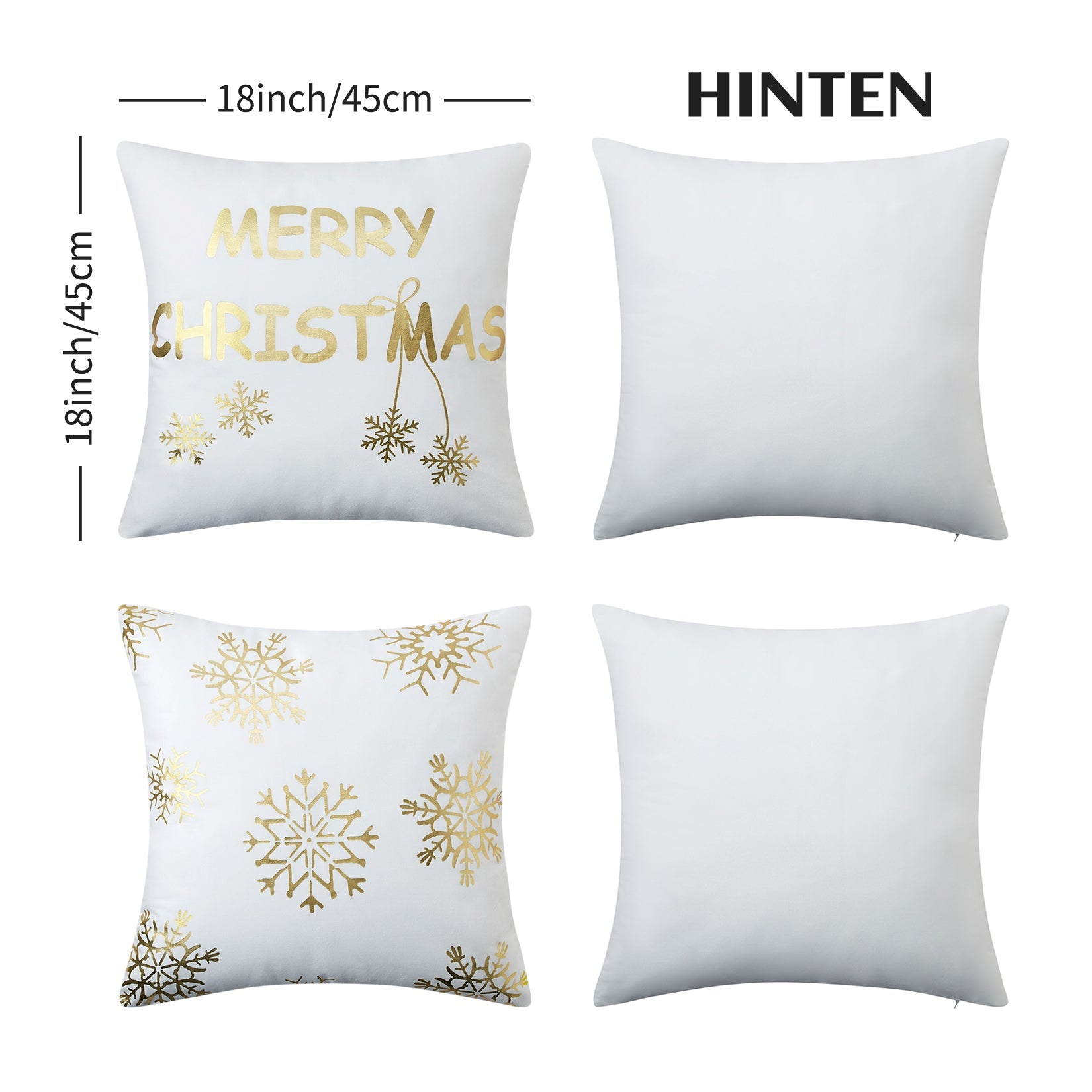 Garvee - Set di 4 copricuscini natalizi in velluto, 45x45 cm, con ghirlande dorate e fiocchi di neve, stampati con lettere, per divano letto, colore oro