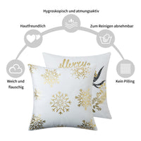 Garvee - Set di 4 copricuscini natalizi in velluto, 45x45 cm, con ghirlande dorate e fiocchi di neve, stampati con lettere, per divano letto, colore oro