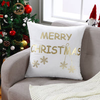Garvee - Set di 4 copricuscini natalizi in velluto, 45x45 cm, con ghirlande dorate e fiocchi di neve, stampati con lettere, per divano letto, colore oro