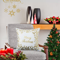 Garvee - Set di 4 copricuscini natalizi in velluto, 45x45 cm, con ghirlande dorate e fiocchi di neve, stampati con lettere, per divano letto, colore oro