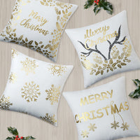 Garvee - Set di 4 copricuscini natalizi in velluto, 45x45 cm, con ghirlande dorate e fiocchi di neve, stampati con lettere, per divano letto, colore oro