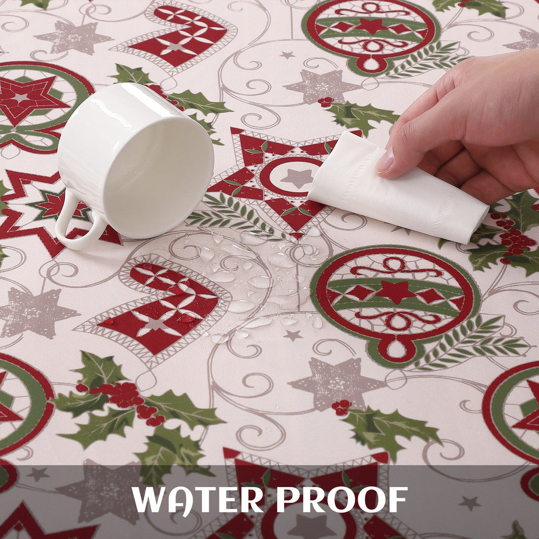 Tovaglia natalizia Garvee 52x90 pollici in poliestere, resistente all'olio e alle pieghe, lavabile, rettangolare, motivo festivo, per interni ed esterni