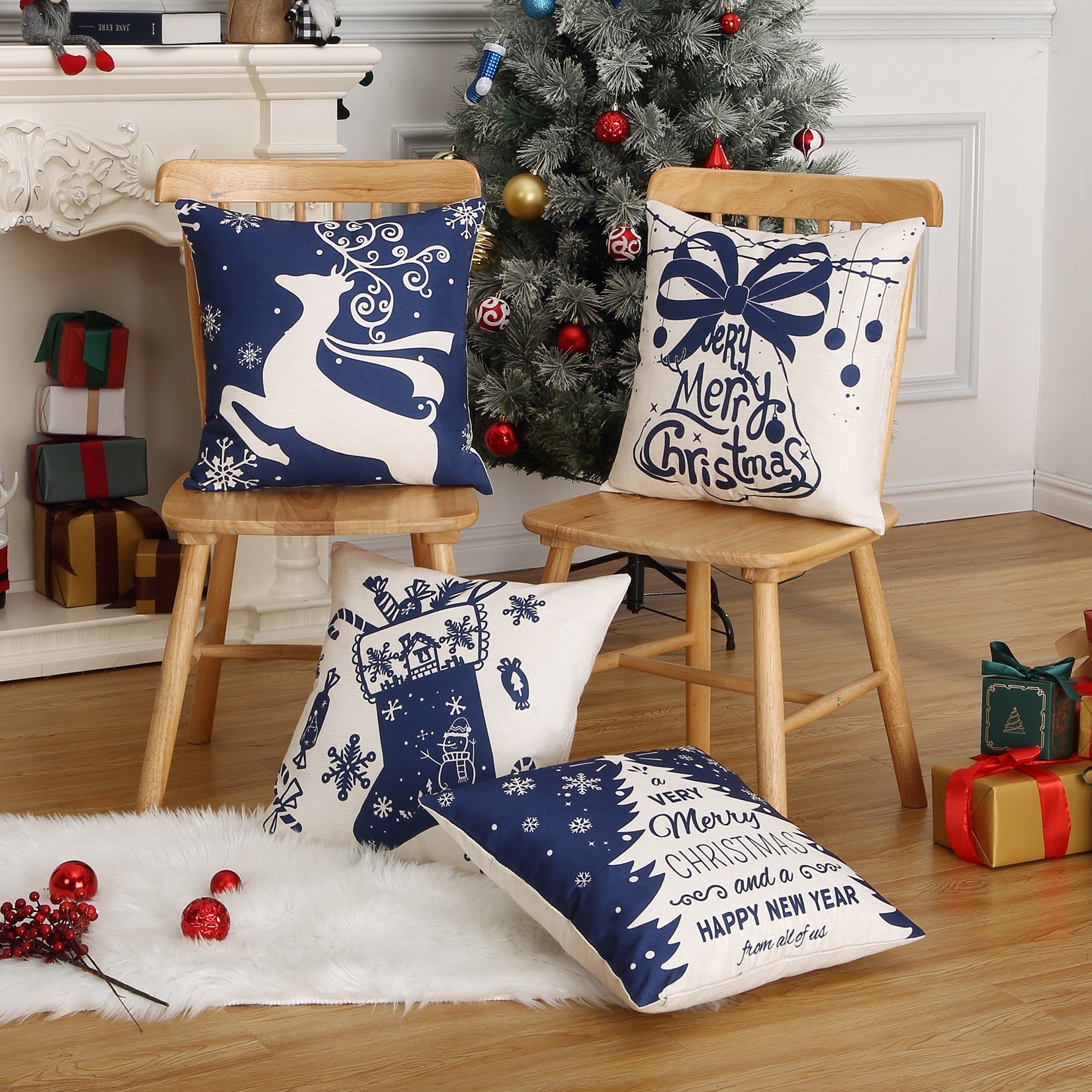 Copricuscini natalizi GARVEE, set da 4, rosso e blu, 18x18 pollici, decorazione invernale per soggiorno, divano, sedia, idea regalo festiva