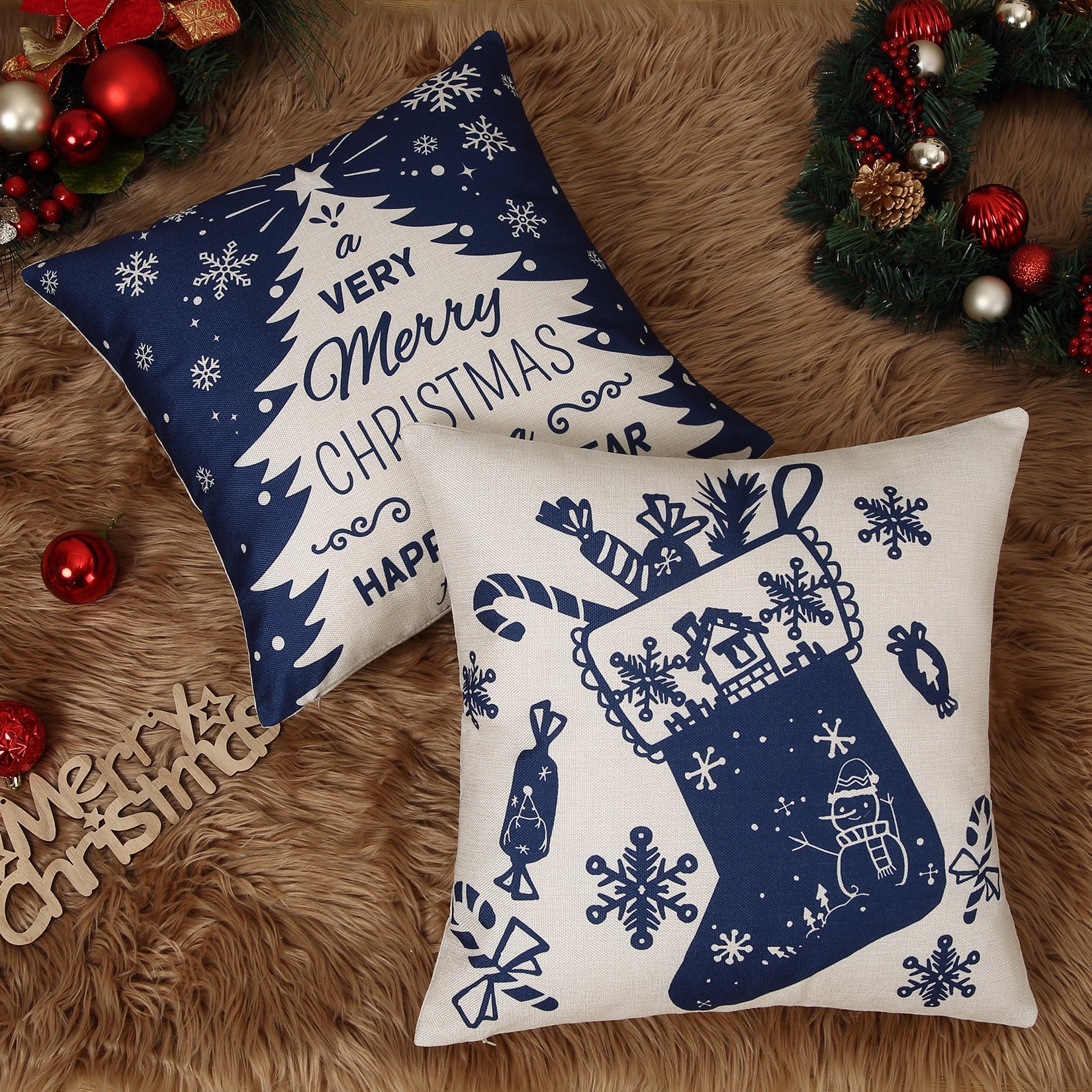 Copricuscini natalizi GARVEE, set da 4, rosso e blu, 18x18 pollici, decorazione invernale per soggiorno, divano, sedia, idea regalo festiva