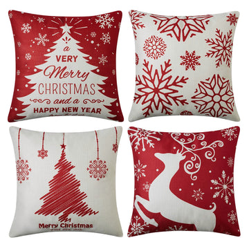 Garvee - Set di 4 copricuscini natalizi in velluto, 45x45 cm, con ghirlande dorate e fiocchi di neve, stampati con lettere, per divano letto, colore oro