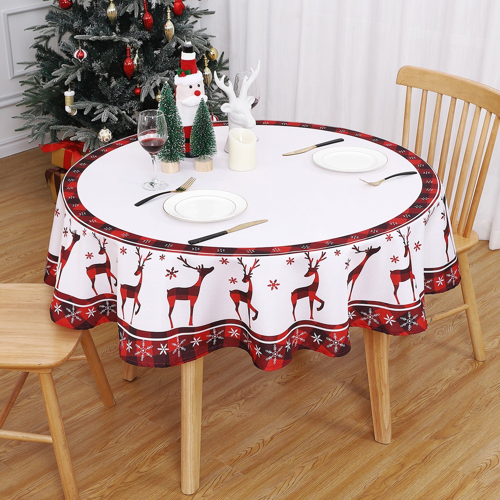 Tovaglia natalizia rotonda Garvee da 60 pollici, impermeabile, in poliestere, effetto bambù, anti-goccia, lavabile, per la decorazione festiva della sala da pranzo