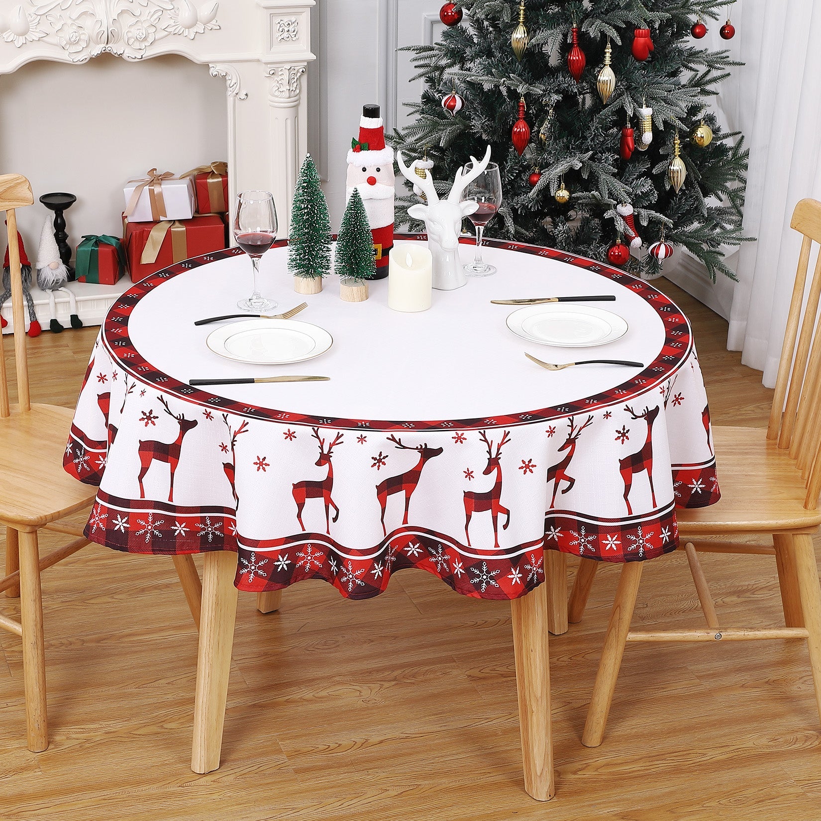 Tovaglia natalizia rotonda Garvee da 60 pollici, impermeabile, in poliestere, effetto bambù, anti-goccia, lavabile, per la decorazione festiva della sala da pranzo