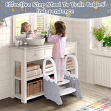 Garvee Sgabello a 2 Gradini per Bambini in Plastica Robusta Design Dinosauro per Bagno e Cucina Bianco Grigio