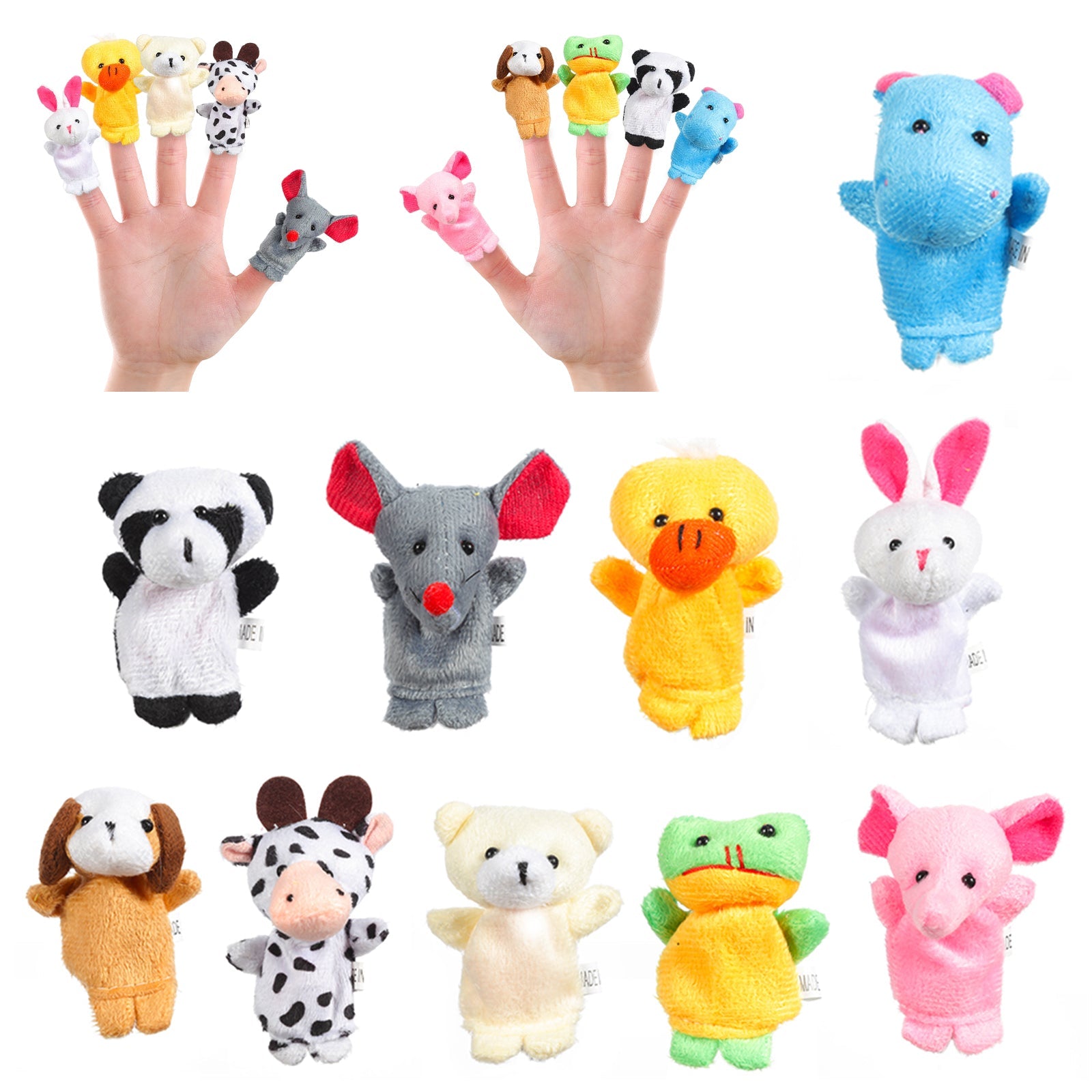 Garvee Set da 10 pezzi di marionette da dito per bambini, piccoli animali di peluche, giocattoli dei cartoni animati, colorati e morbidi, per compleanni e uso quotidiano dei bambini