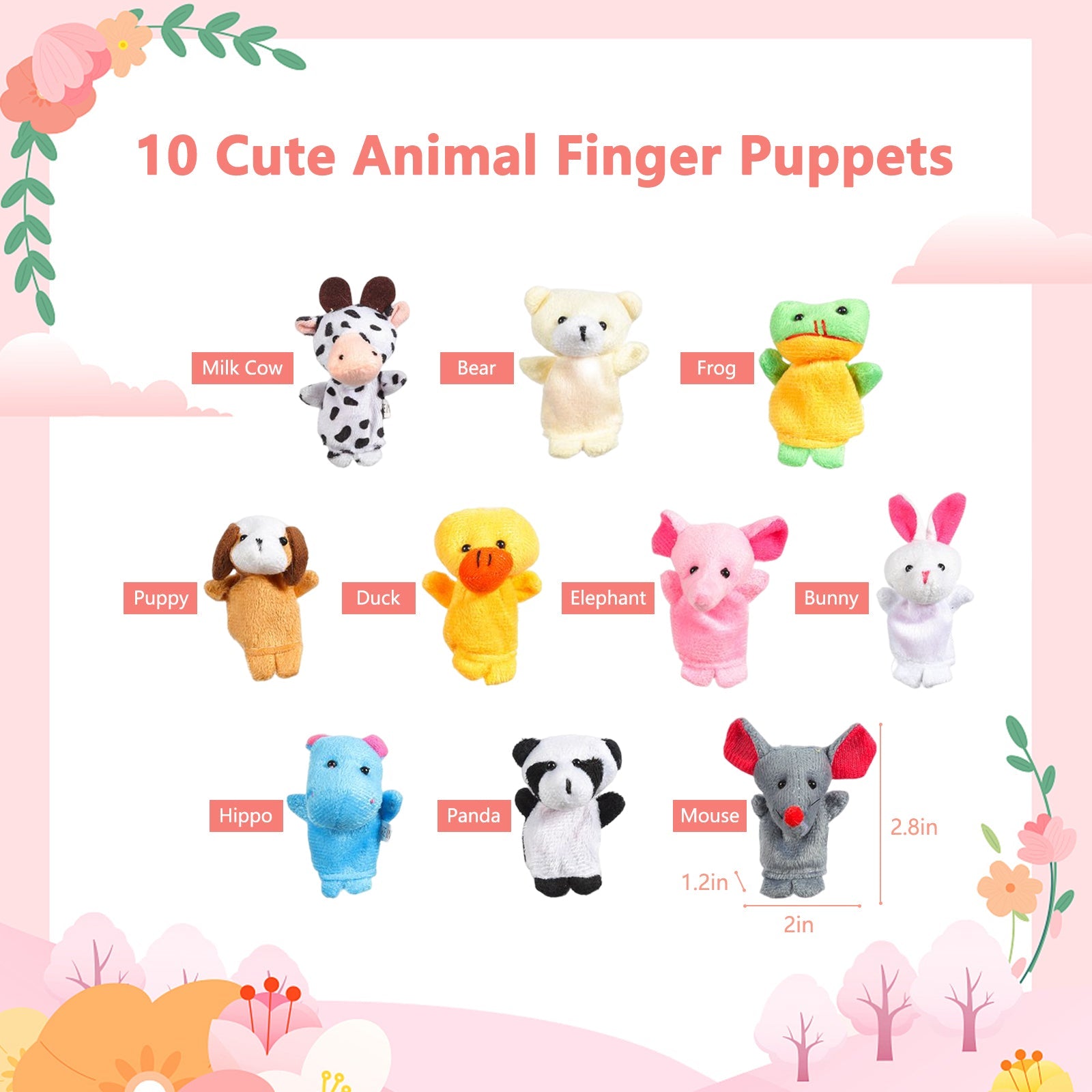 Garvee Set da 10 pezzi di marionette da dito per bambini, piccoli animali di peluche, giocattoli dei cartoni animati, colorati e morbidi, per compleanni e uso quotidiano dei bambini