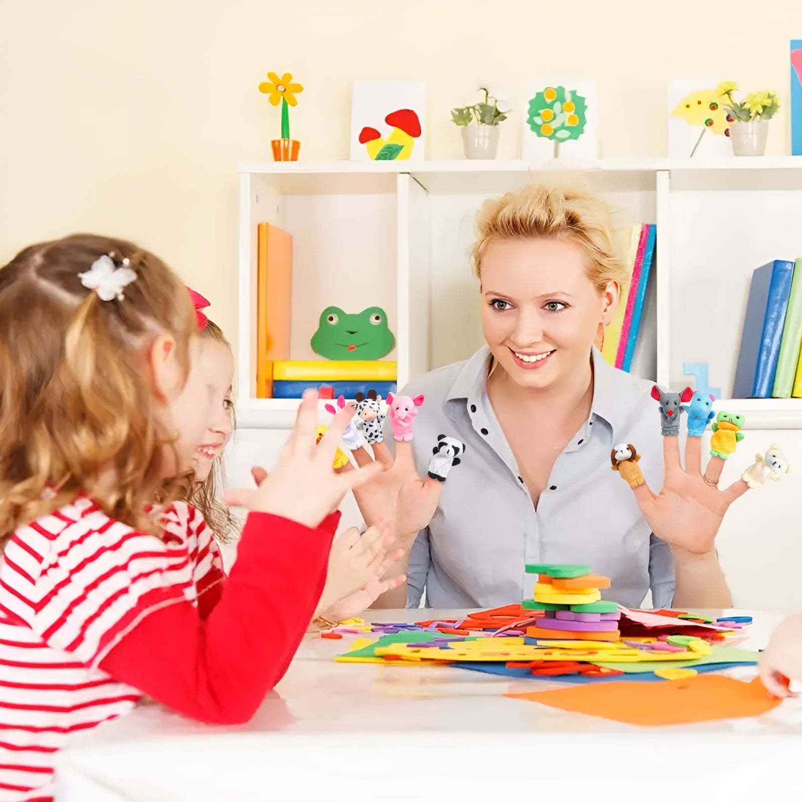 Garvee Set da 10 pezzi di marionette da dito per bambini, piccoli animali di peluche, giocattoli dei cartoni animati, colorati e morbidi, per compleanni e uso quotidiano dei bambini