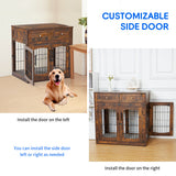 Garvee Dog Crate Furniture 39.4" Con 2 Cassetti, 3 Porte, Cuscino Incluso, MDF E Acciaio, Design Rustico Marrone, Tavolino Laterale, Interno Casa