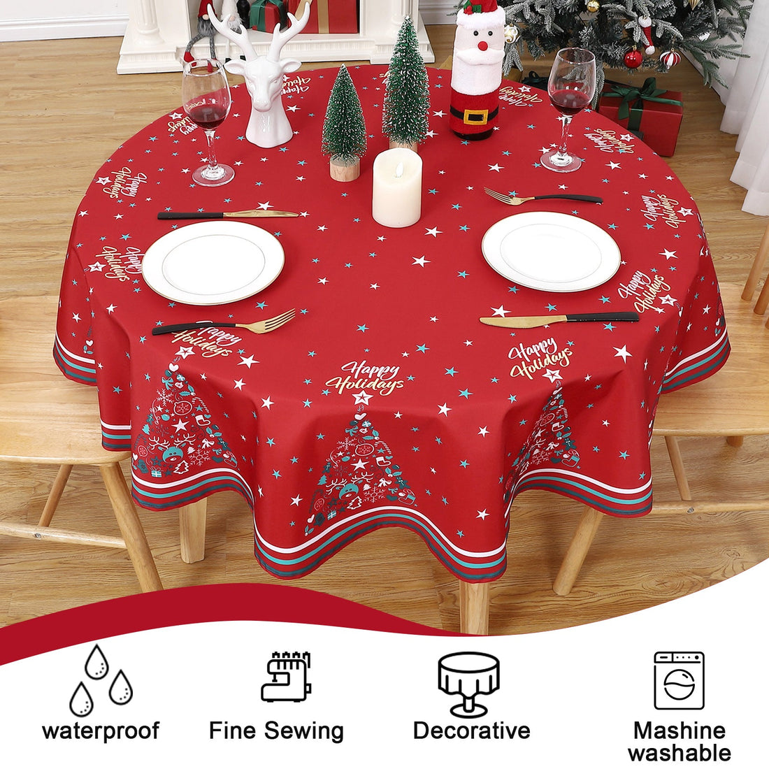 Runner da tavola natalizio rotondo Garvee, impermeabile, lavabile, decorativo per la cucina e le feste