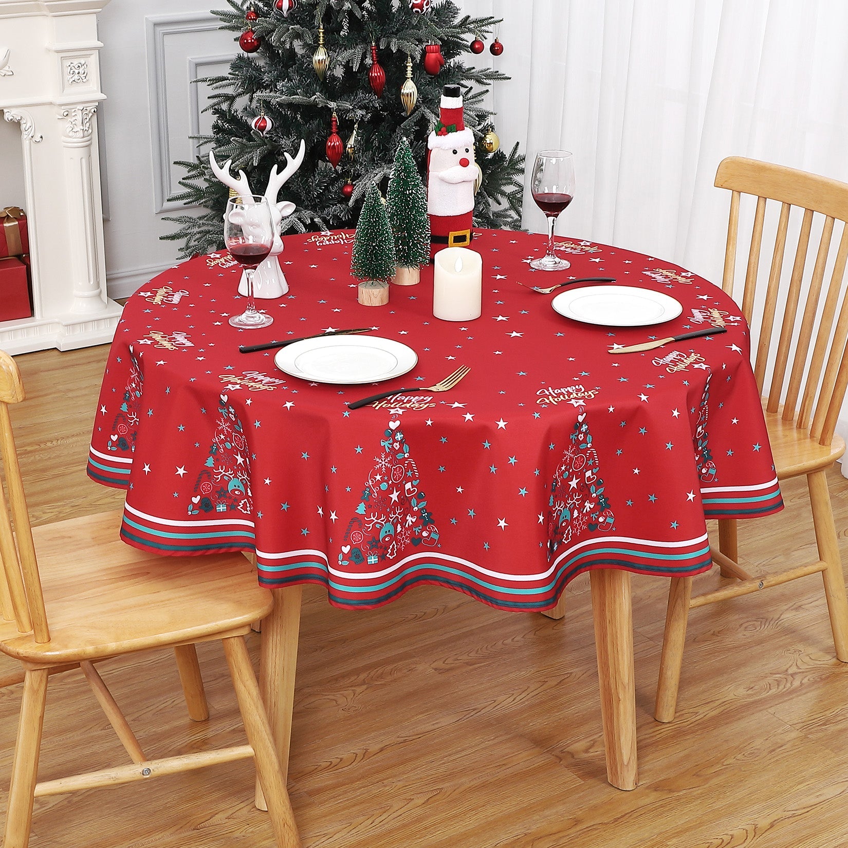 Runner da tavola natalizio rotondo Garvee, impermeabile, lavabile, decorativo per la cucina e le feste