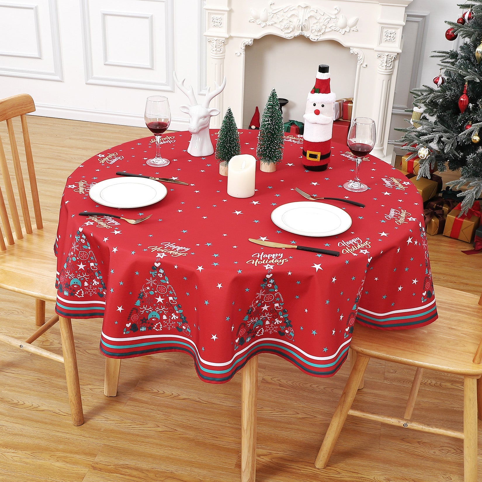 Runner da tavola natalizio rotondo Garvee, impermeabile, lavabile, decorativo per la cucina e le feste