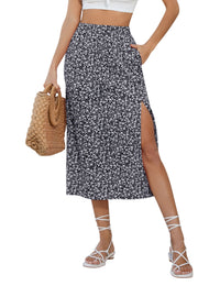 Gonna da donna Garvee con spacco, gonna avvolgente, gonna midi a vita alta, gonna floreale boho, gonna estiva a trapezio, nera M