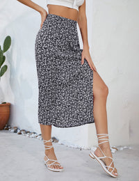 Gonna da donna Garvee con spacco, gonna avvolgente, gonna midi a vita alta, gonna estiva floreale boho, A-Nero S, elegante, traspirante, comoda
