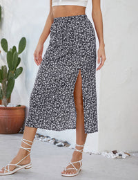 Gonna da donna Garvee con spacco, gonna avvolgente, gonna midi a vita alta, gonna floreale boho, gonna estiva a trapezio, nera M