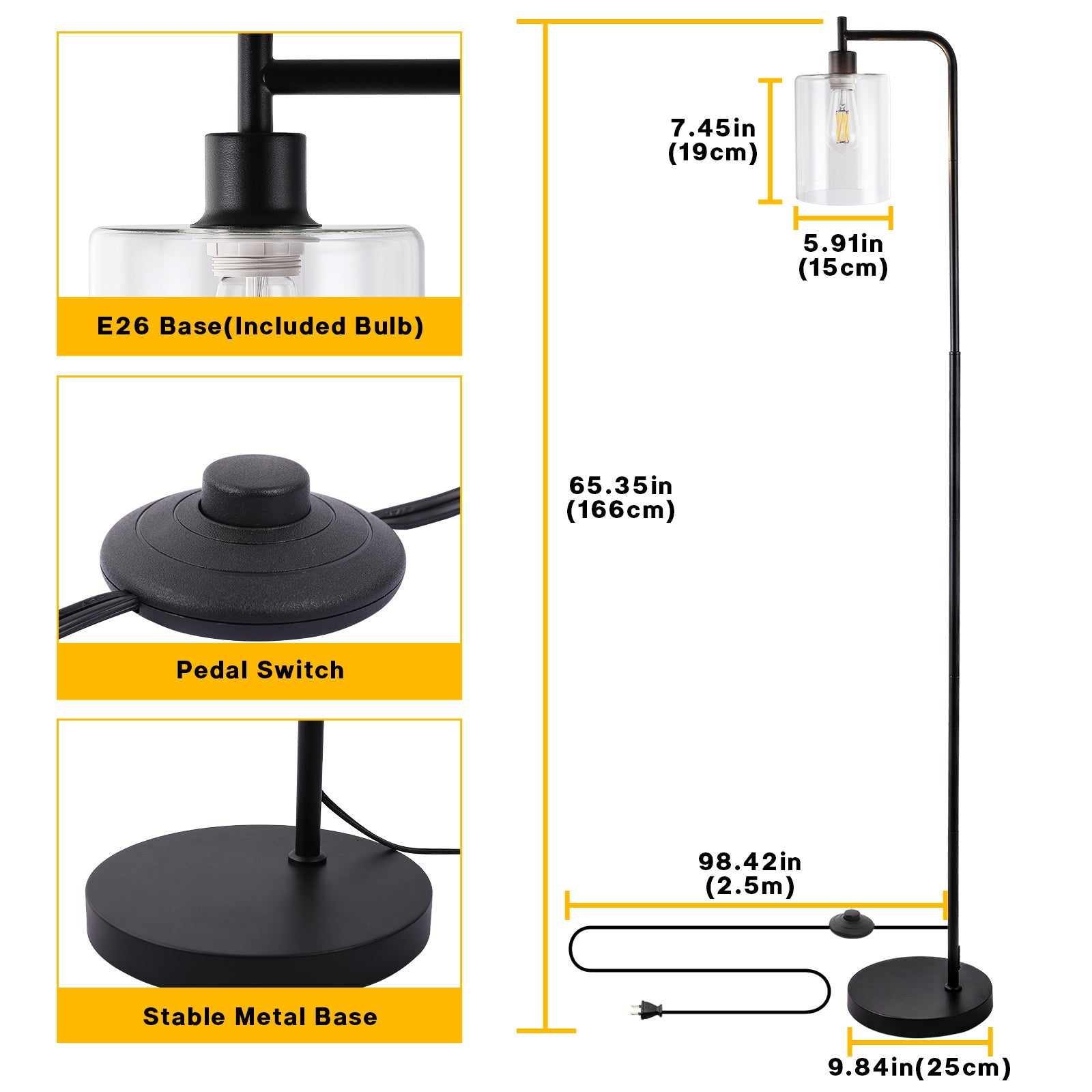 Lampada da terra GARVEE per soggiorno, LED dimmerabile 2700K-6500K con telecomando e interruttore a pedale, lampada da lettura moderna per camera da letto, ufficio, studio, 166 cm, nero