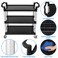 Carrello di servizio Garvee Heavy Duty a 3 ripiani con serratura per catering e pulizia, capacità 360 libbre, alluminio e plastica, 4 ruote bloccabili