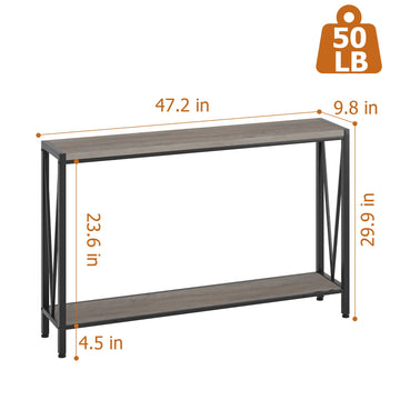 Tavolo consolle Garvee grigio 47,2" in stile industriale, con ripiano a 2 livelli, struttura in acciaio, MDF, stretto, soggiorno, ufficio, corridoio