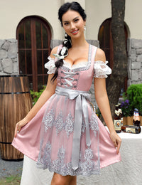 Garvee Dirndl da donna, abito tradizionale corto midi in 3 pezzi, rosa, taglia 34