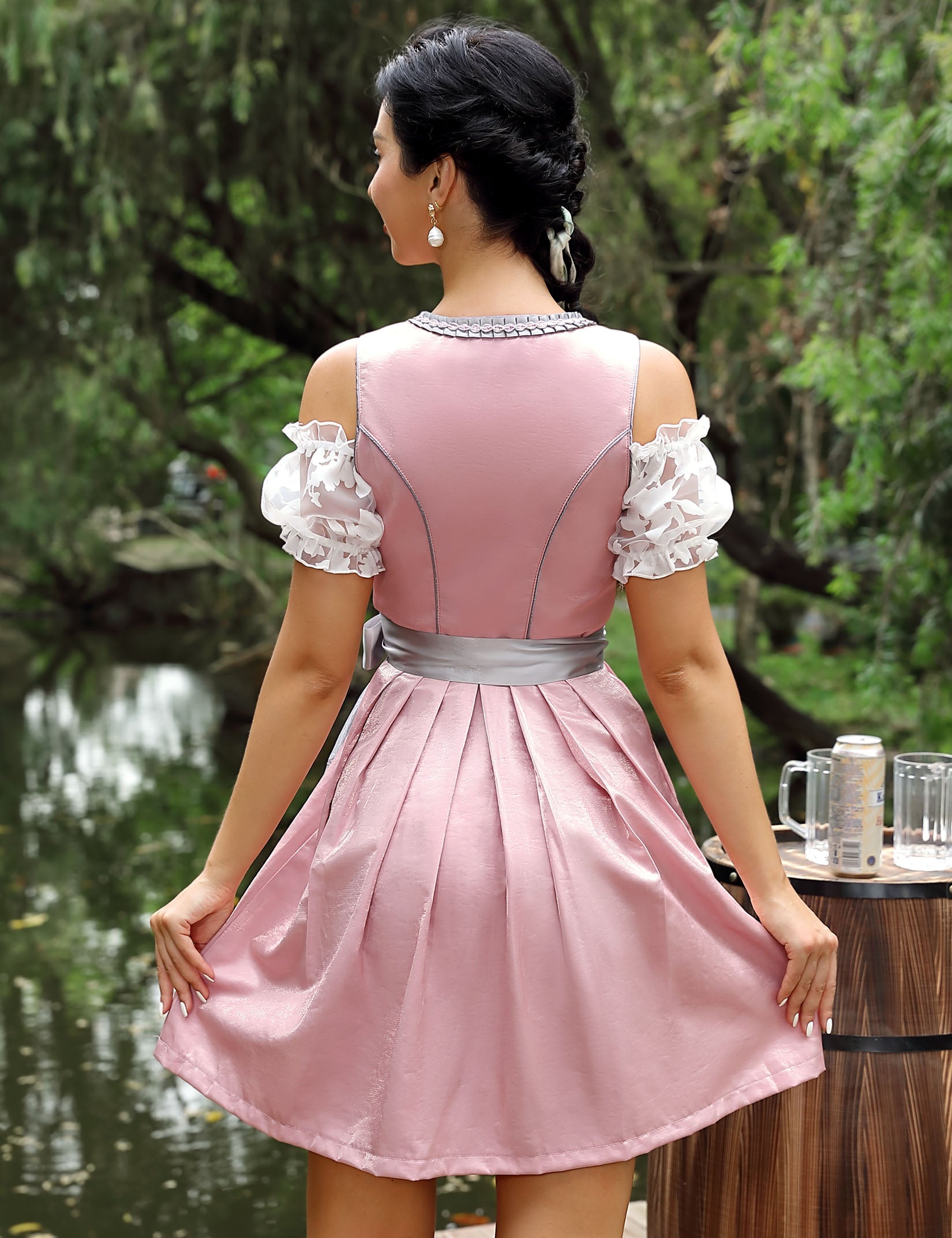Garvee Dirndl da donna, abito tradizionale corto midi in 3 pezzi, rosa, taglia 34