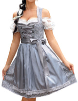 Garvee Dirndl da donna, abito tradizionale corto, set da 3 pezzi per l'Oktoberfest, grigio-blu, taglia 34