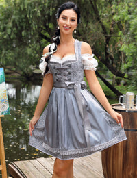 Garvee Dirndl da donna, abito tradizionale corto, set da 3 pezzi per l'Oktoberfest, grigio-blu, taglia 34