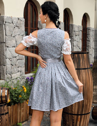 Garvee Dirndl da donna, abito tradizionale corto, set da 3 pezzi per l'Oktoberfest, grigio-blu, taglia 34