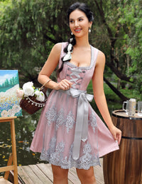 Garvee Dirndl da donna, abito tradizionale midi con grembiule in pizzo per il carnevale dell'Oktoberfest, rosa, taglia 48