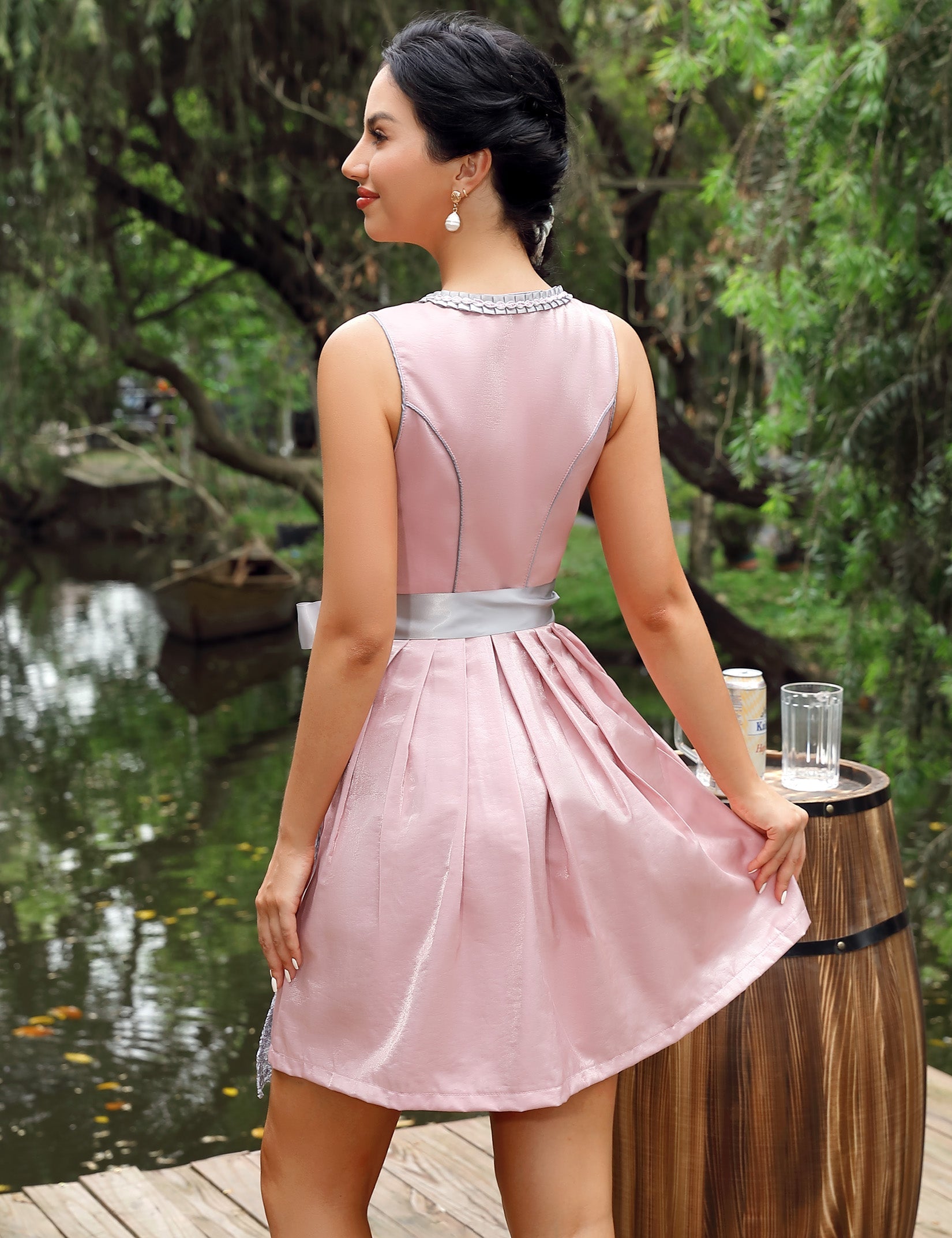 Garvee Dirndl da donna, abito tradizionale midi con grembiule in pizzo per il carnevale dell'Oktoberfest, rosa, taglia 48