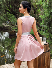 Garvee Dirndl da donna, abito tradizionale midi con grembiule in pizzo per il carnevale dell'Oktoberfest, rosa, taglia 48