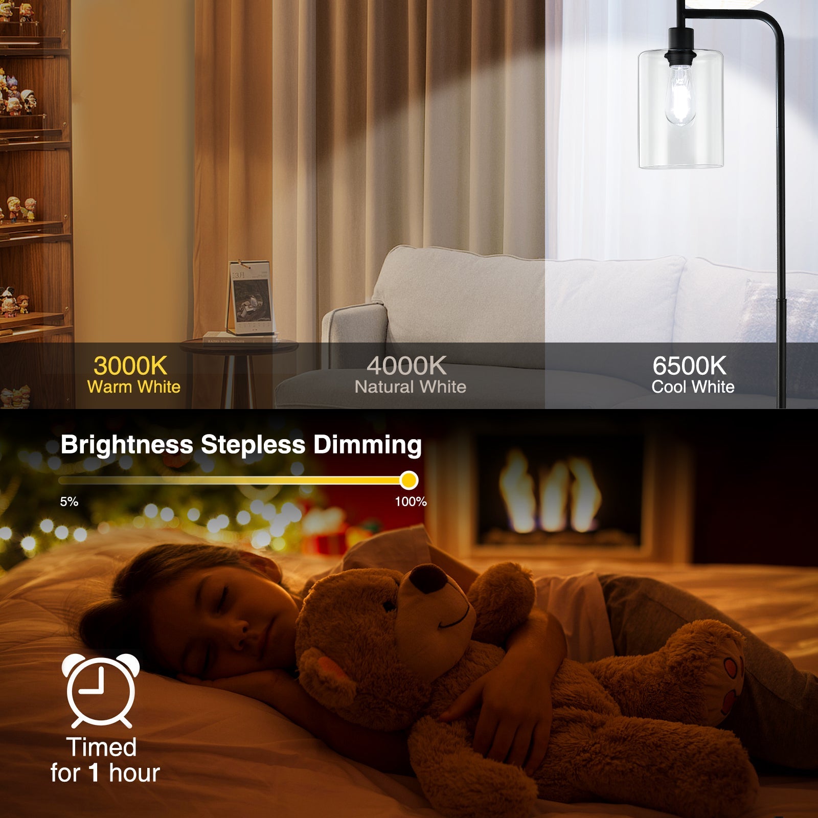 Lampada da terra GARVEE per soggiorno, LED dimmerabile 2700K-6500K con telecomando e interruttore a pedale, lampada da lettura moderna per camera da letto, ufficio, studio, 166 cm, nero