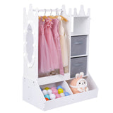 Armadio per bambini Garvee con luce e specchio, MDF, spazio di archiviazione e asta appendiabiti, bianco, per la cameretta delle bambine - Bianco