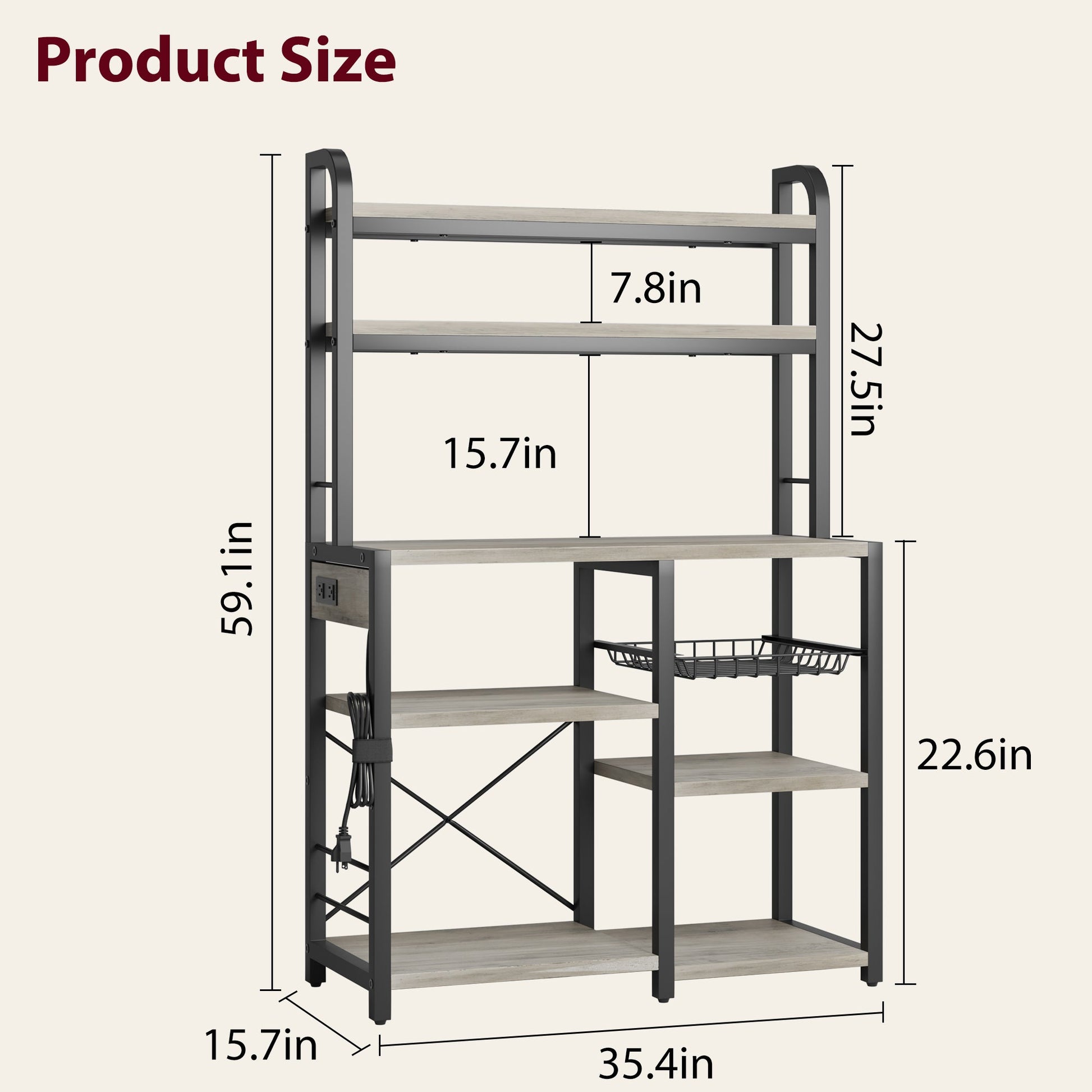 Supporto per microonde Garvee Bakers Rack con prese, 6 ripiani, metallo, robusto, per cucina e sala da pranzo, 35,49" L x 15,79" P, nero