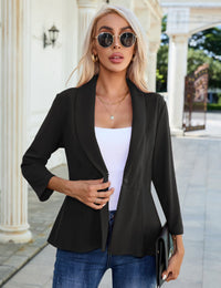 Blazer da donna Garvee con maniche a 3/4, bottoni, volant, elegante, nero, taglia S, per lavoro, ufficio e tempo libero