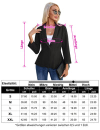 Blazer da donna Garvee con maniche a 3/4, bottoni, volant, elegante, nero, taglia S, per lavoro, ufficio e tempo libero