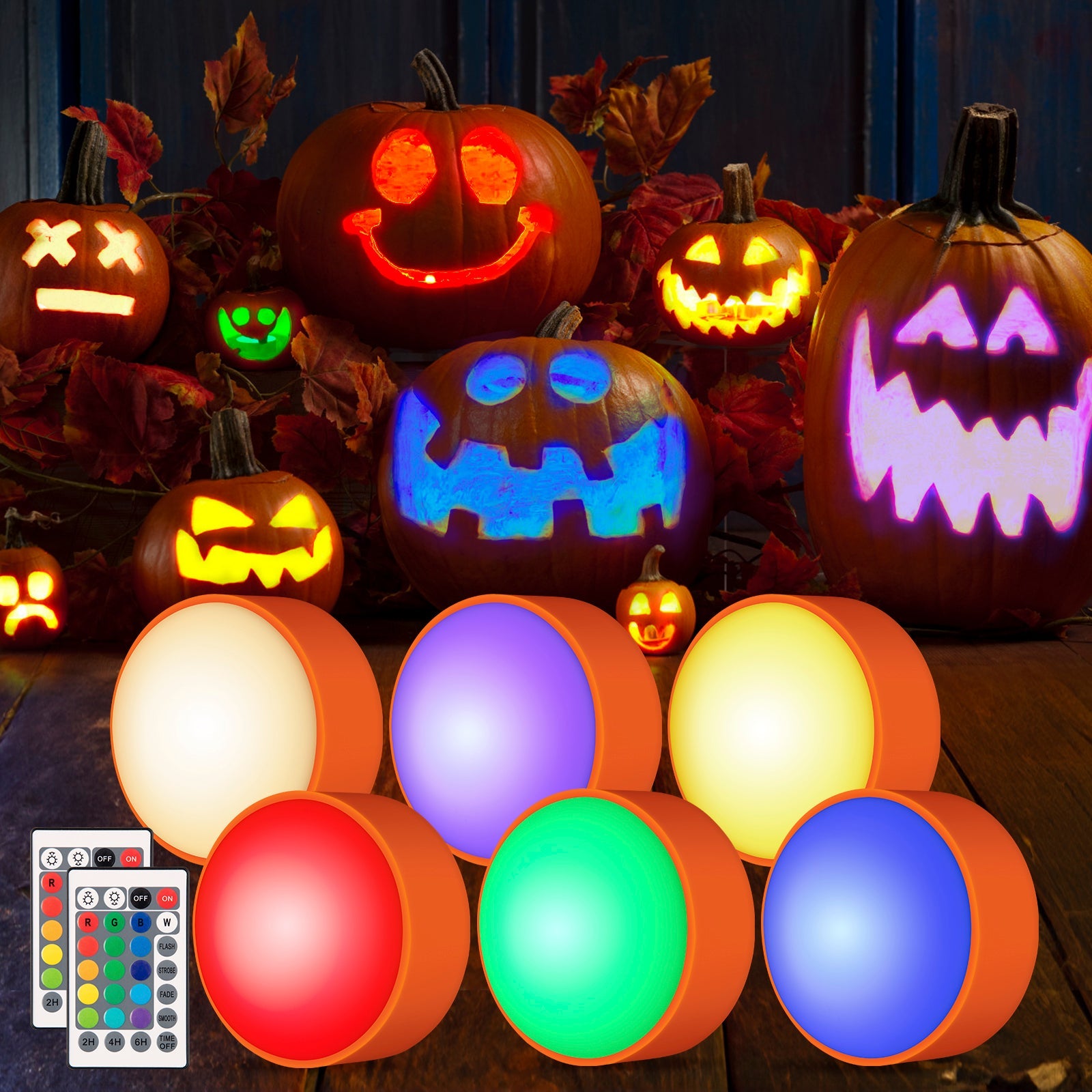 Lanterne di zucca LED di Halloween Garvee RGB con timer di controllo remoto e cambio colore, in plastica, a batteria, confezione da 6, multicolore