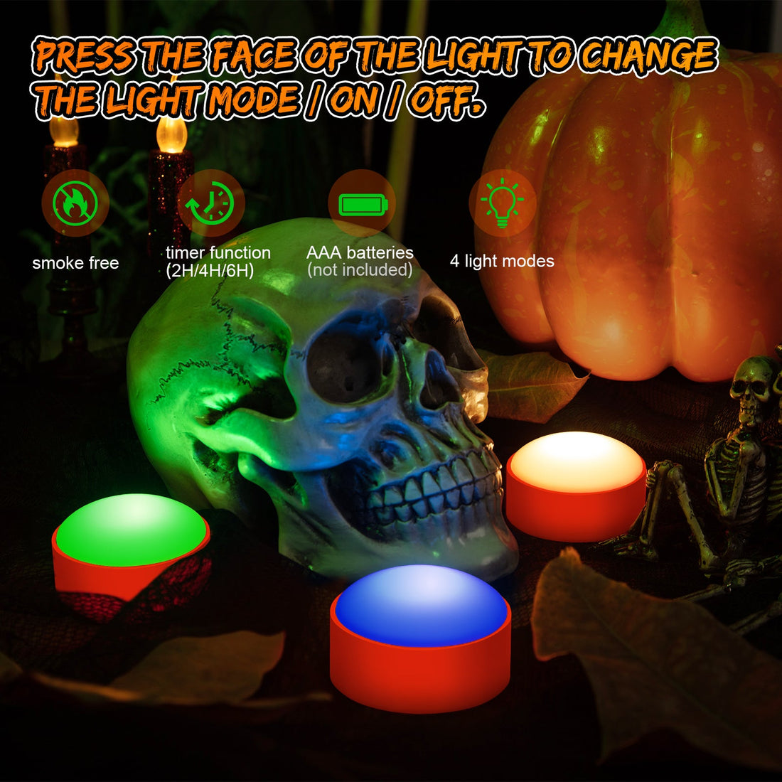 Lanterne di zucca LED di Halloween Garvee RGB con timer di controllo remoto e cambio colore, in plastica, a batteria, confezione da 6, multicolore