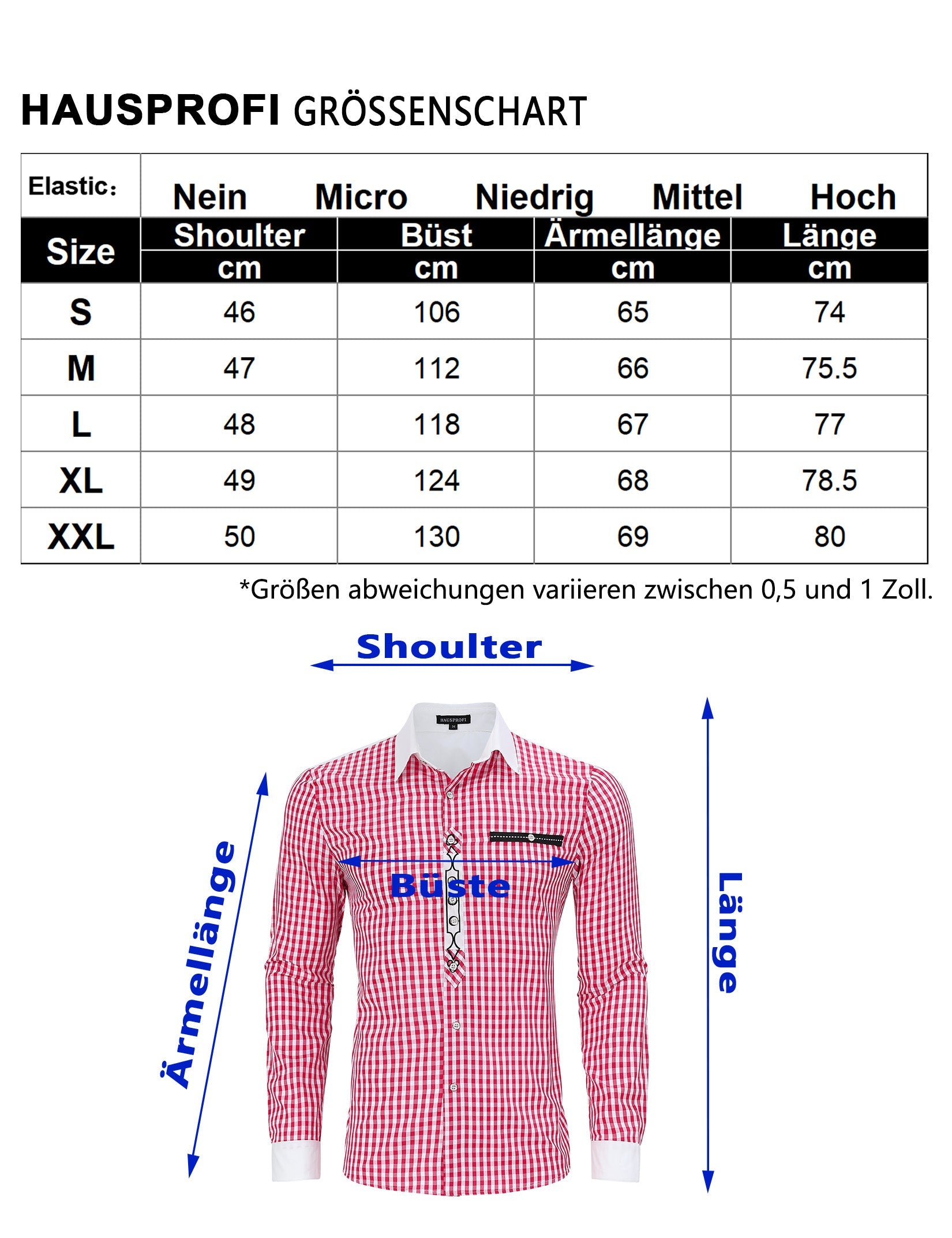 Camicia tradizionale a quadri a maniche lunghe da uomo Garvee, rossa, XXL, per l'Oktoberfest e il tempo libero