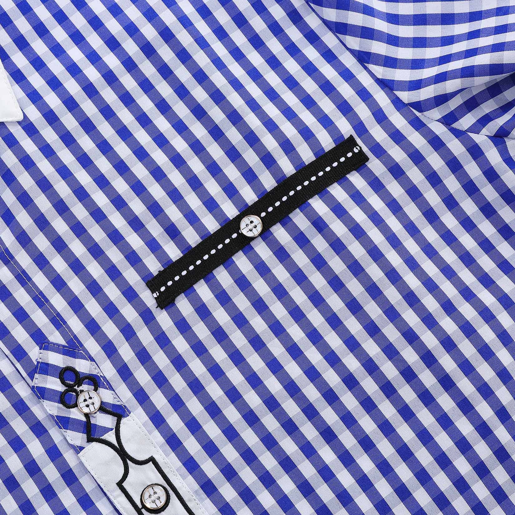 Camicia tradizionale da uomo Garvee, manica lunga, camicia a quadri con colletto Kent, per l'Oktoberfest, blu, M
