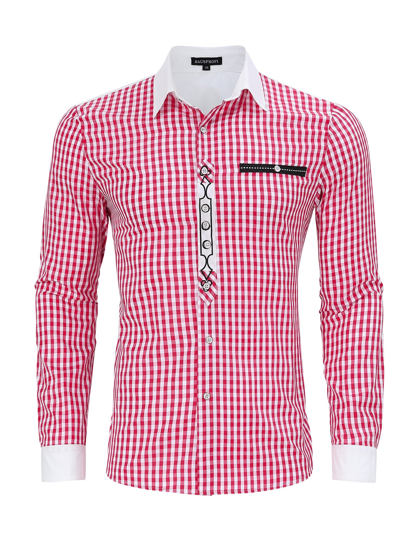 Camicia tradizionale a quadri a maniche lunghe da uomo Garvee, rossa, taglia XL, per l'Oktoberfest e il tempo libero