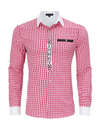 Camicia tradizionale a quadri a maniche lunghe da uomo Garvee, rossa, XXL, per l'Oktoberfest e il tempo libero