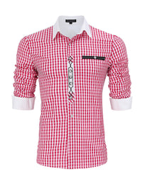 Camicia tradizionale da uomo Garvee, manica lunga, a quadri, stile Oktoberfest, rossa, taglia S, cotone