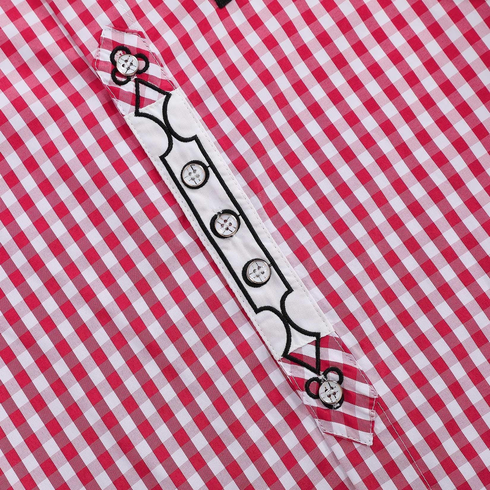 Camicia tradizionale da uomo Garvee, manica lunga, a quadri, stile Oktoberfest, rossa, taglia S, cotone