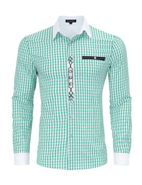 Camicia tradizionale a quadri a maniche lunghe da uomo Garvee, verde XXL, per l'Oktoberfest e il tempo libero