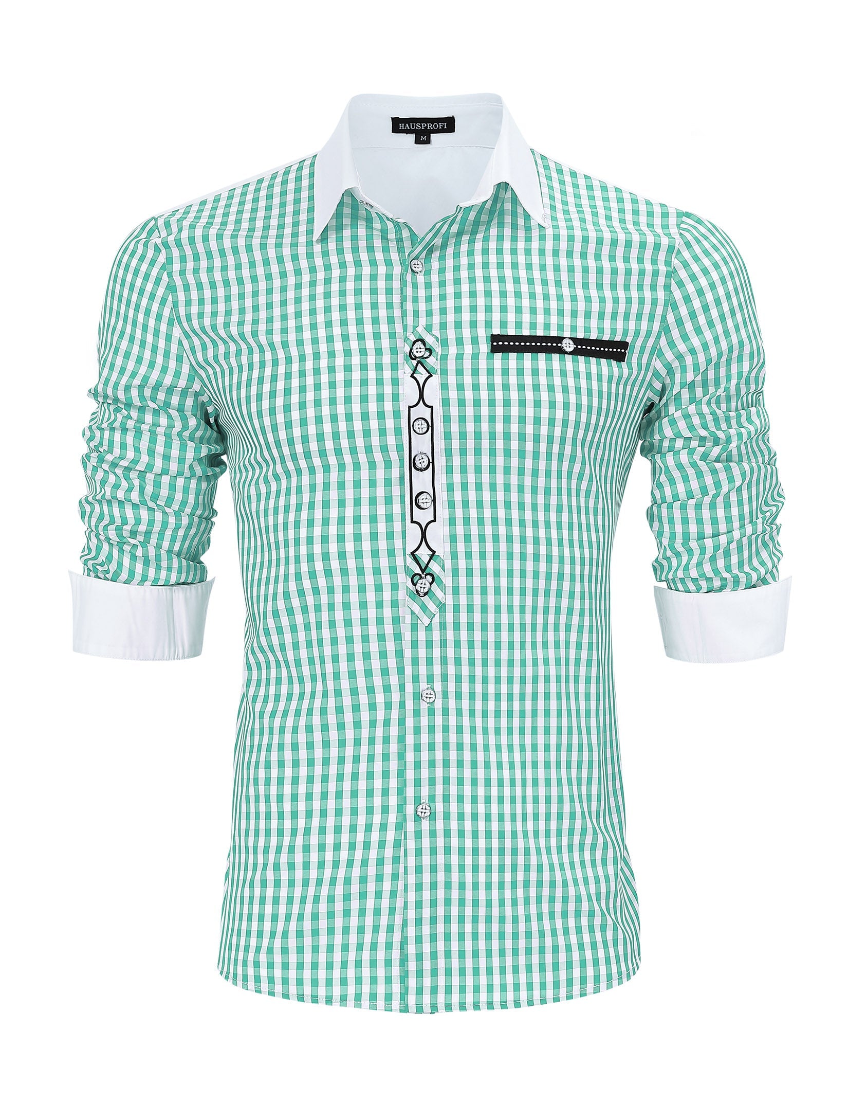 Camicia tradizionale a quadri a maniche lunghe da uomo Garvee, verde, taglia M, per l'Oktoberfest e il tempo libero, classica, comoda